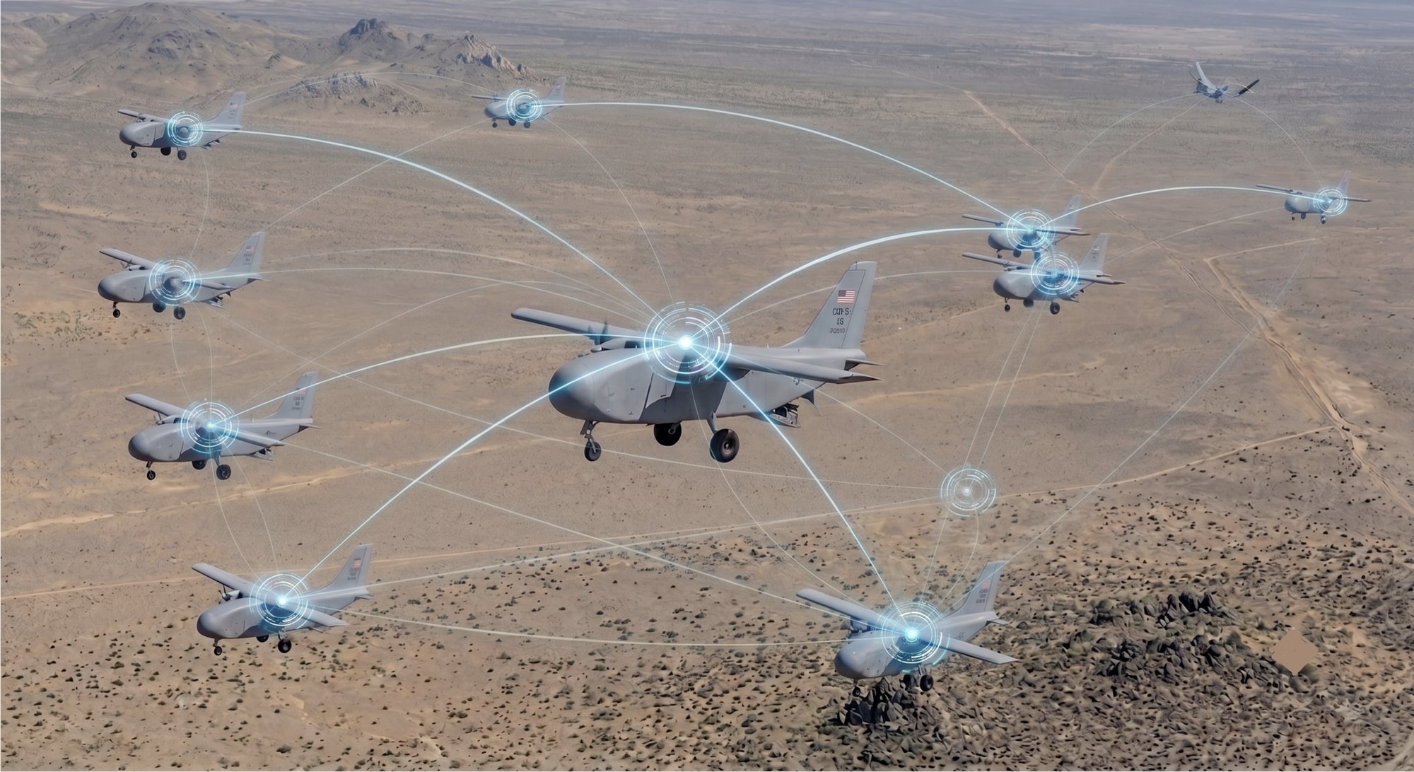 Condor swarm linked by a shared mission network